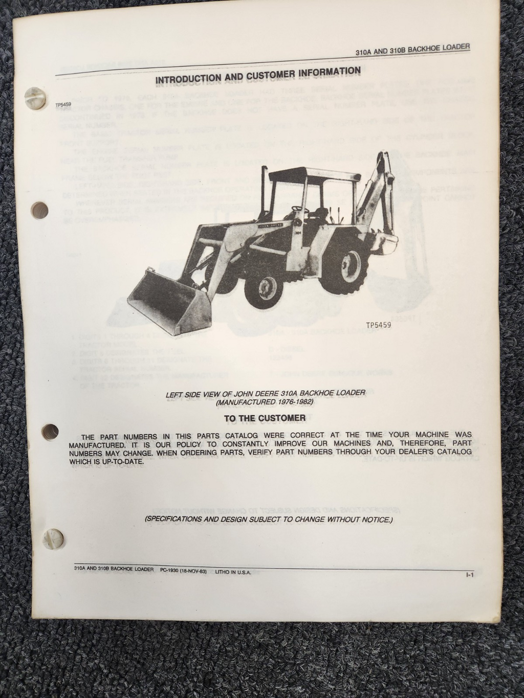 John Deere 310A and 310B Backhoe Loaders Parts Catalog