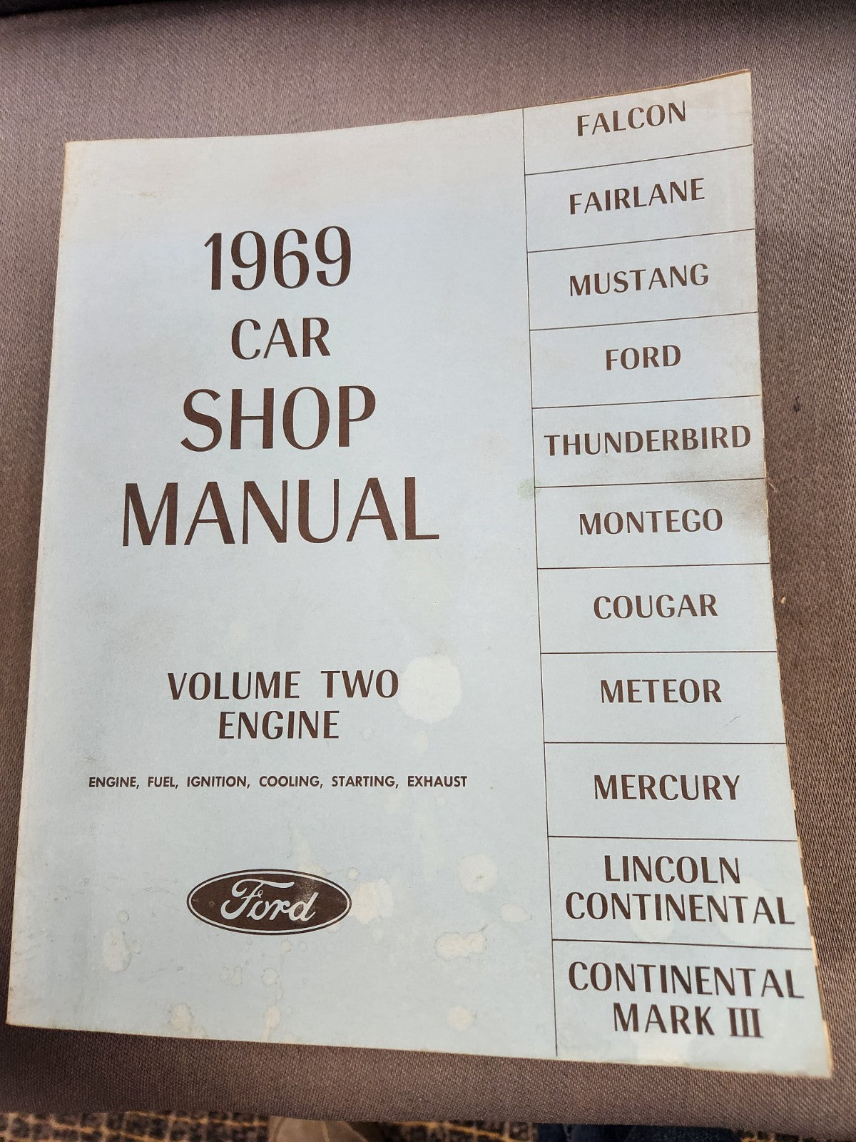1969 Ford Car Shop Manual 5 Volume Set Falcon Fairlane Mustang Thunderbird EUC